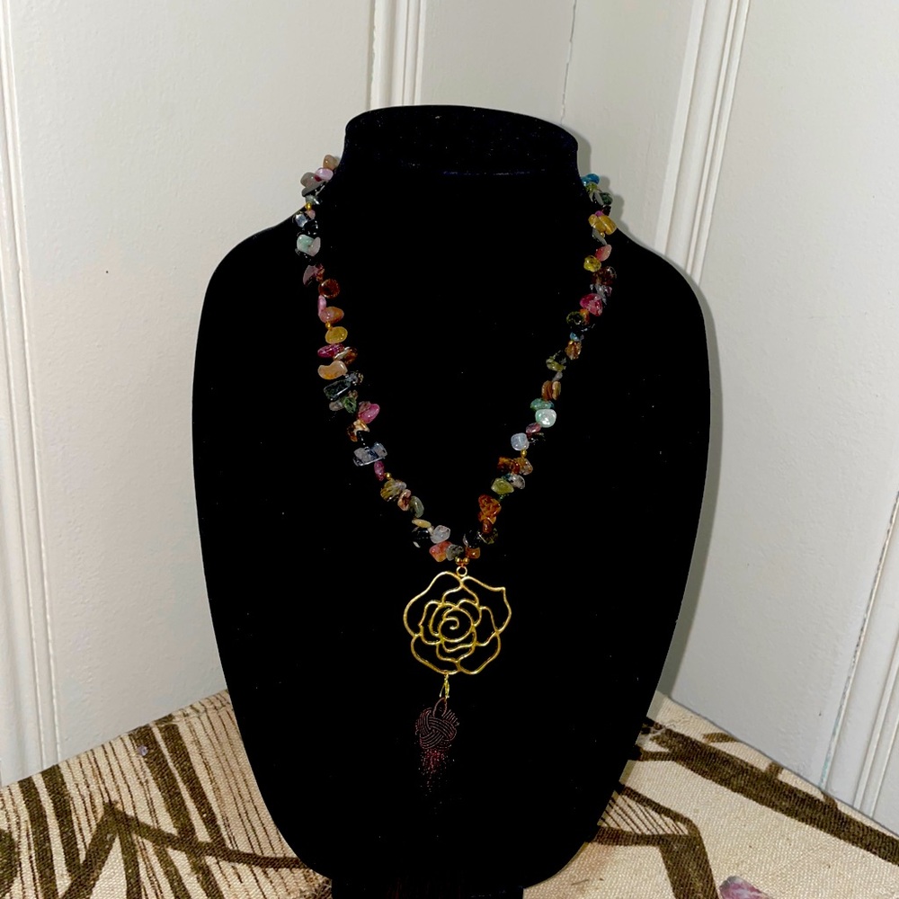 Multi color tourmaline necklace or mala beads.